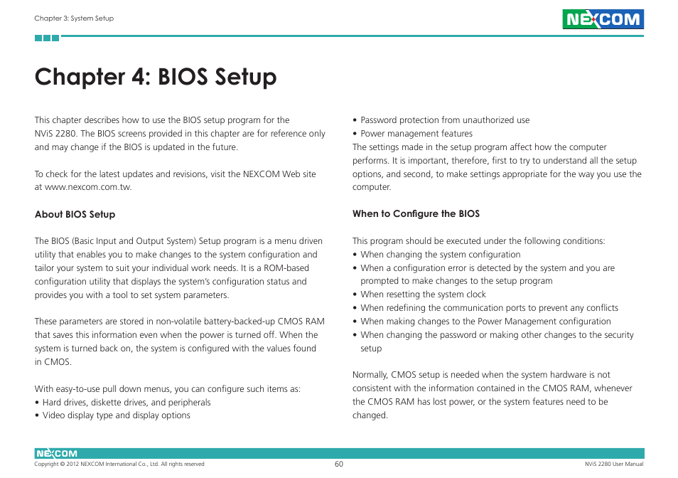 Chapter 4: bios setup | NEXCOM NViS 2280 User Manual | Page 73 / 98