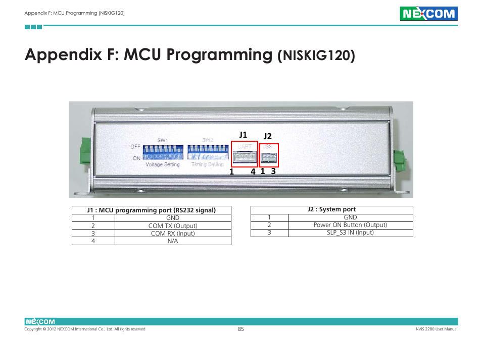 Appendix f: mcu programming, Niskig120) | NEXCOM NViS 2280 User Manual | Page 98 / 98