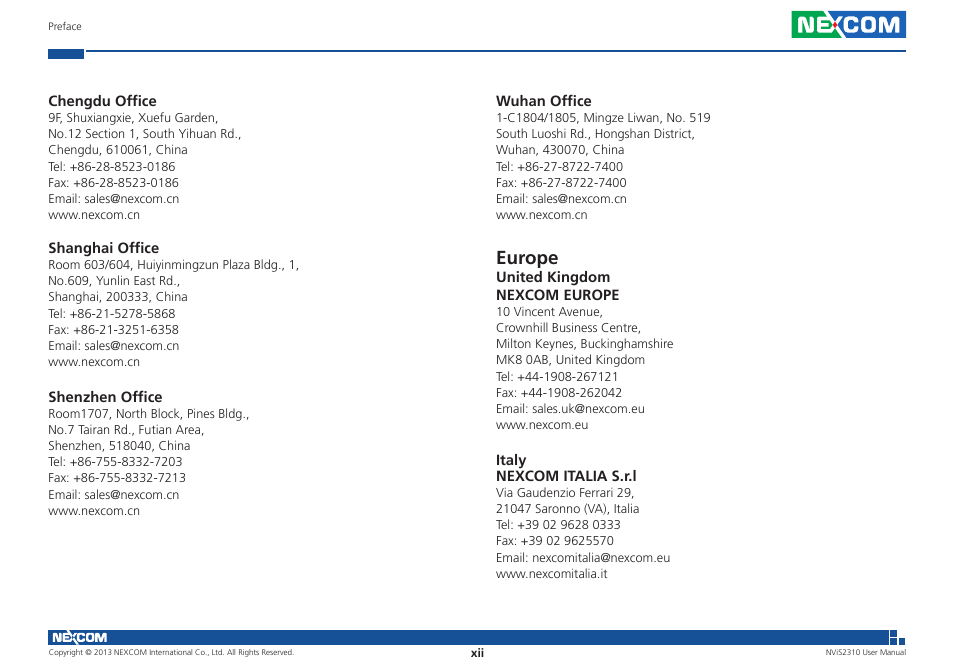 Europe | NEXCOM NViS 2310 User Manual | Page 12 / 105