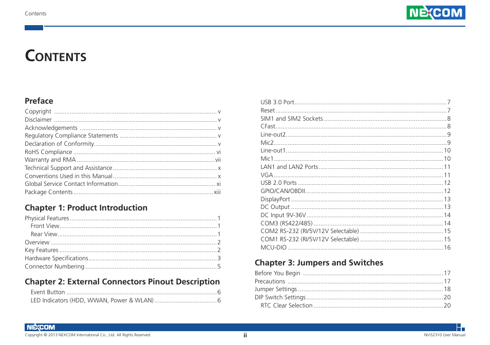 Ontents | NEXCOM NViS 2310 User Manual | Page 2 / 105