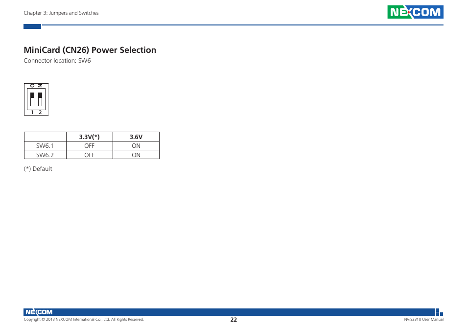 Minicard (cn26) power selection | NEXCOM NViS 2310 User Manual | Page 36 / 105