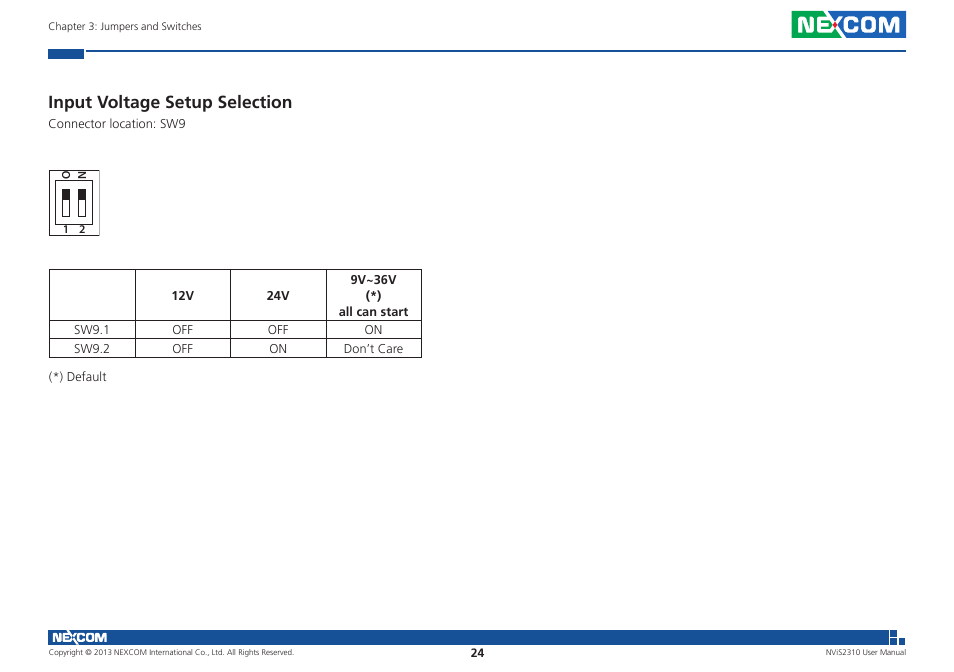 Input voltage setup selection | NEXCOM NViS 2310 User Manual | Page 38 / 105