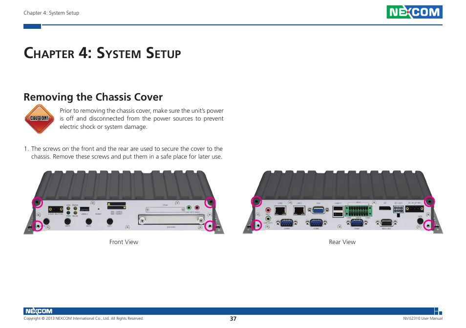 Hapter, Ystem, Etup | Removing the chassis cover | NEXCOM NViS 2310 User Manual | Page 51 / 105