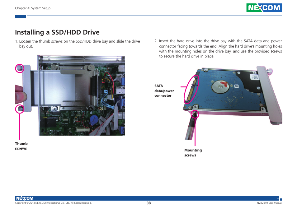 Installing a ssd/hdd drive | NEXCOM NViS 2310 User Manual | Page 52 / 105