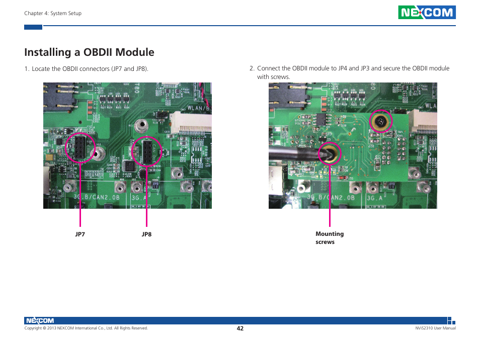 Installing a obdii module | NEXCOM NViS 2310 User Manual | Page 56 / 105