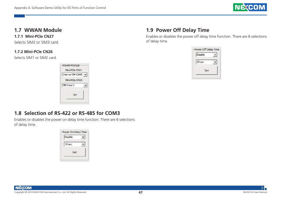 7 wwan module, 9 power off delay time | NEXCOM NViS 2310 User Manual | Page 61 / 105