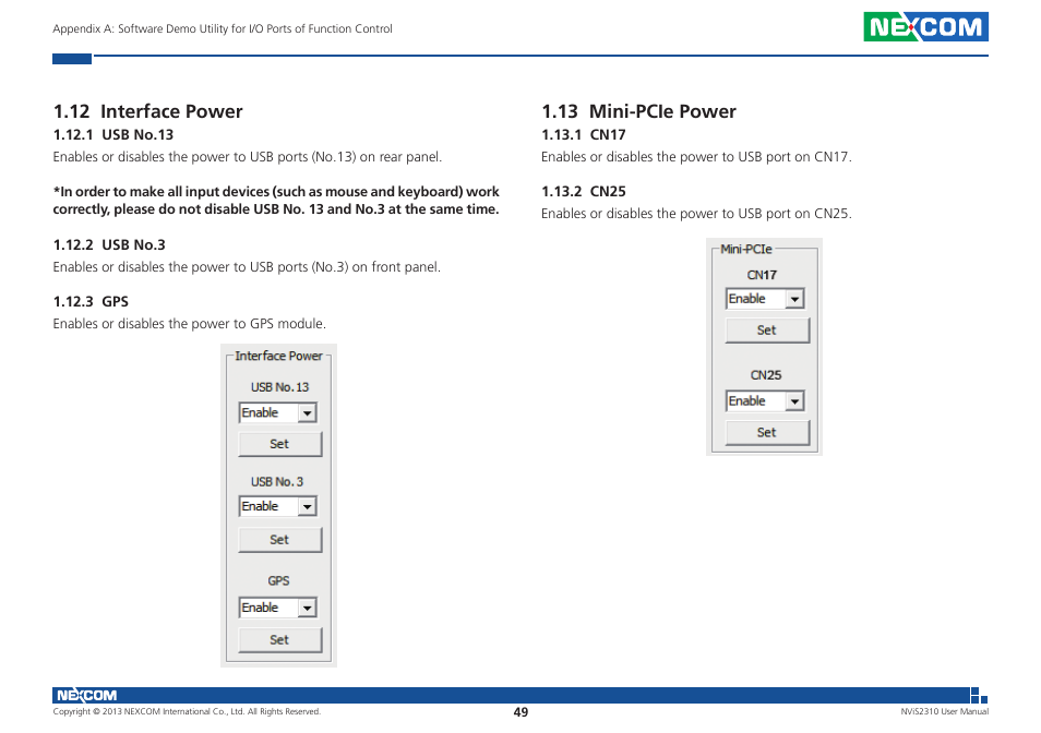 12 interface power, 13 mini-pcie power | NEXCOM NViS 2310 User Manual | Page 63 / 105