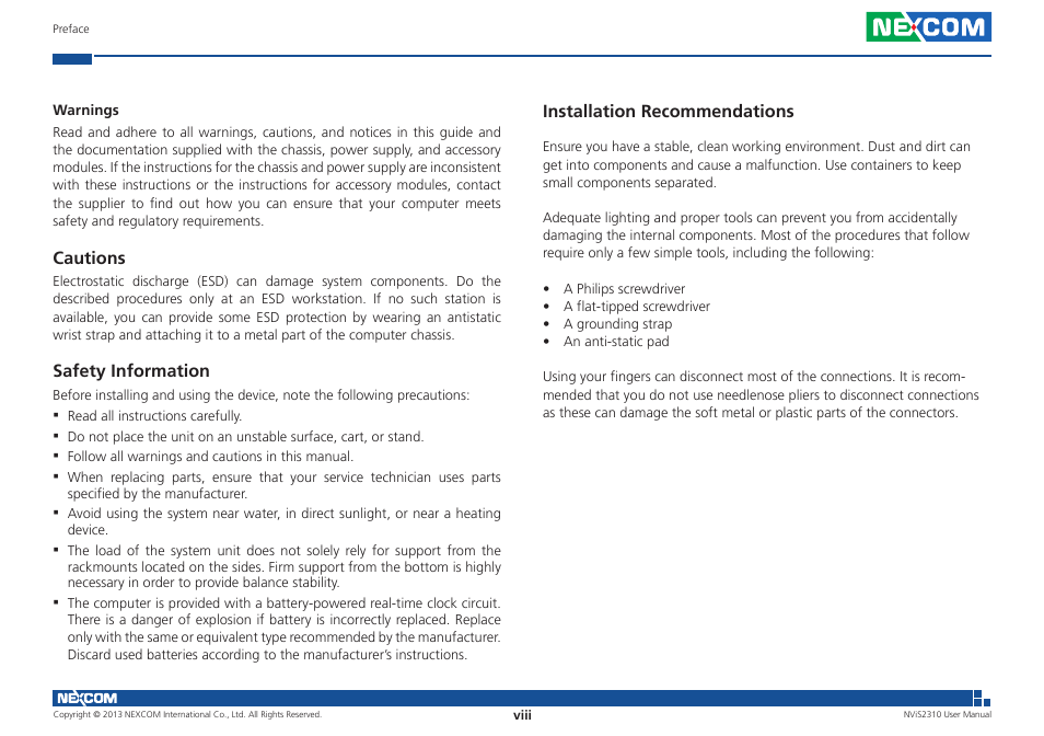 NEXCOM NViS 2310 User Manual | Page 8 / 105