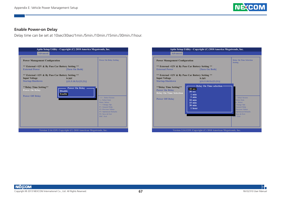 Enable power-on delay | NEXCOM NViS 2310 User Manual | Page 81 / 105