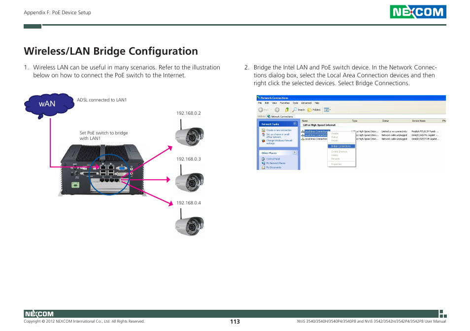 Wireless/lan bridge configuration | NEXCOM NViS 3542 User Manual | Page 150 / 159