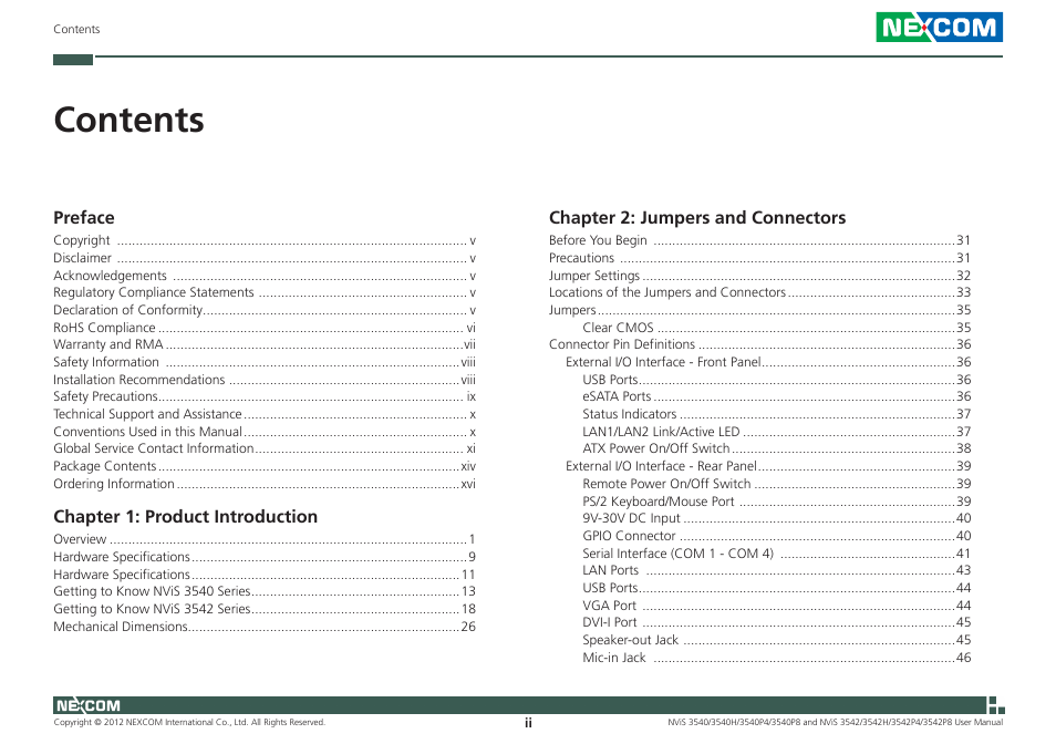 NEXCOM NViS 3542 User Manual | Page 2 / 159