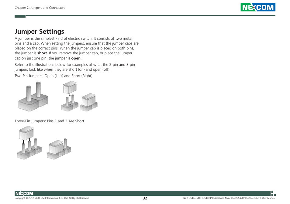 Jumper settings | NEXCOM NViS 3542 User Manual | Page 49 / 159