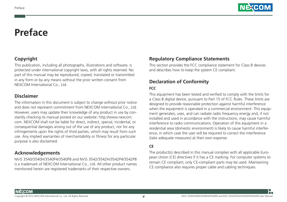 Preface | NEXCOM NViS 3542 User Manual | Page 5 / 159