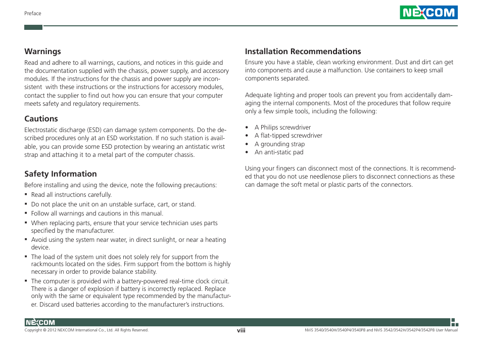 NEXCOM NViS 3542 User Manual | Page 8 / 159