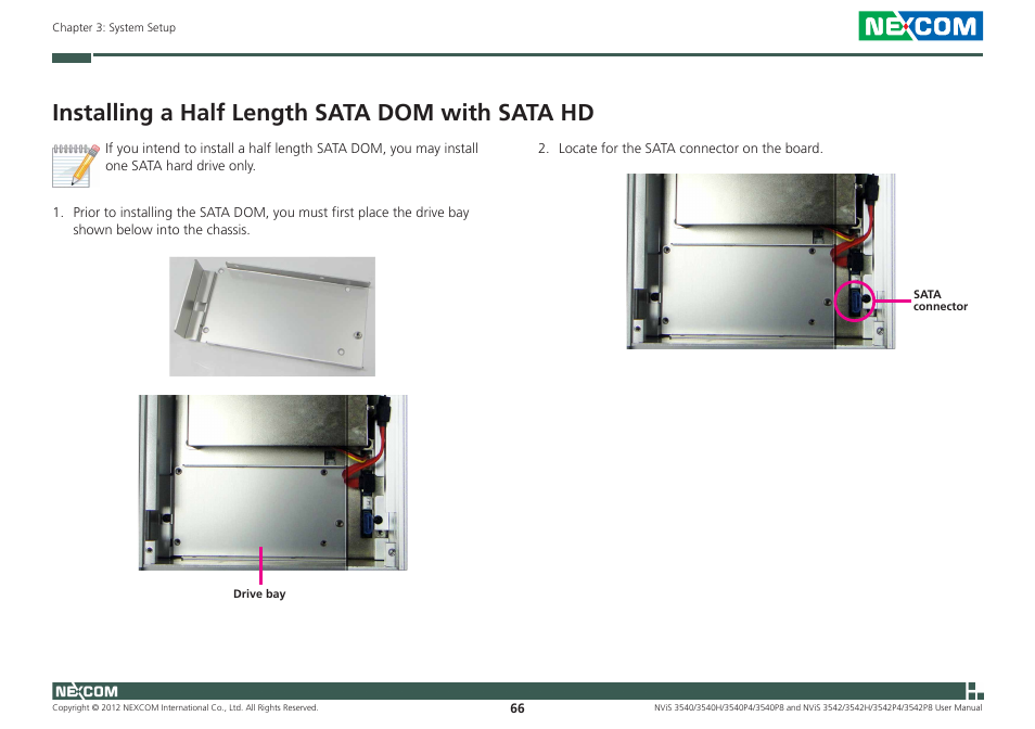 Installing a half length sata dom with sata hd | NEXCOM NViS 3542 User Manual | Page 83 / 159