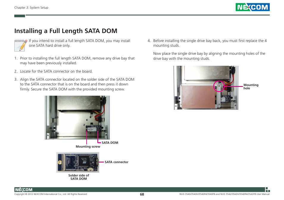 Installing a full length sata dom | NEXCOM NViS 3542 User Manual | Page 85 / 159