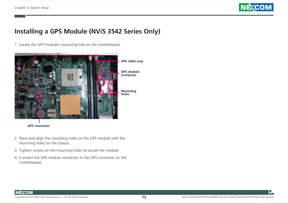 Installing a gps module (nvis 3542 series only) | NEXCOM NViS 3542 User Manual | Page 90 / 159