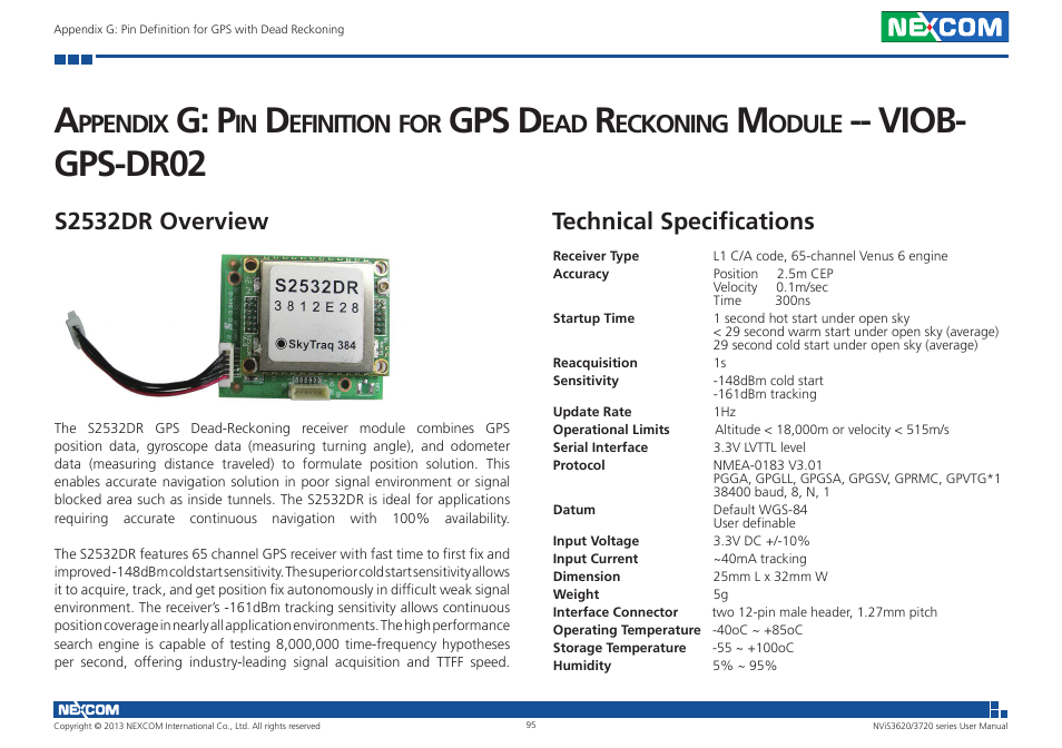 G: p, Gps d, Viob- gps-dr02 | Ppendix, Efinition, Eckoning, Odule, Technical specifications, S2532dr overview | NEXCOM NViS 3620 User Manual | Page 109 / 111