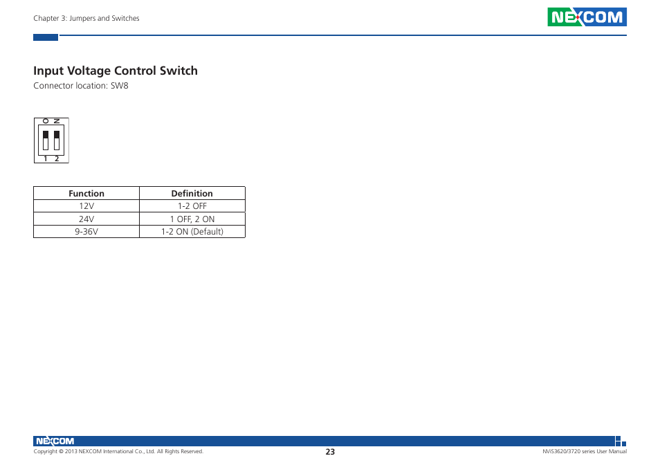 Input voltage control switch | NEXCOM NViS 3620 User Manual | Page 37 / 111