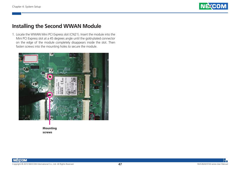 Installing the second wwan module | NEXCOM NViS 3620 User Manual | Page 61 / 111