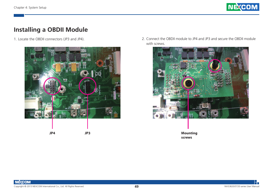 Installing a obdii module | NEXCOM NViS 3620 User Manual | Page 63 / 111