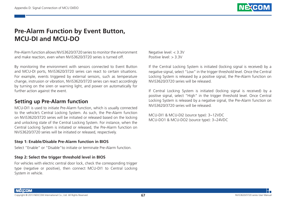Setting up pre-alarm function | NEXCOM NViS 3620 User Manual | Page 81 / 111