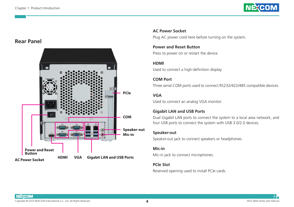 Rear panel | NEXCOM NViS 5604-i5 User Manual | Page 18 / 73