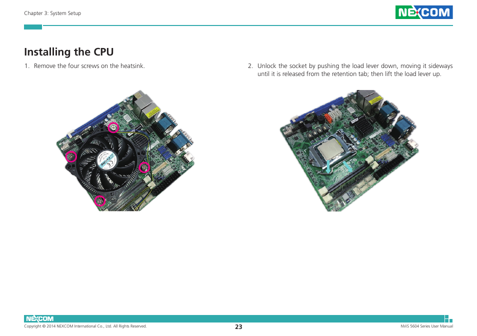 Installing the cpu | NEXCOM NViS 5604-i5 User Manual | Page 37 / 73