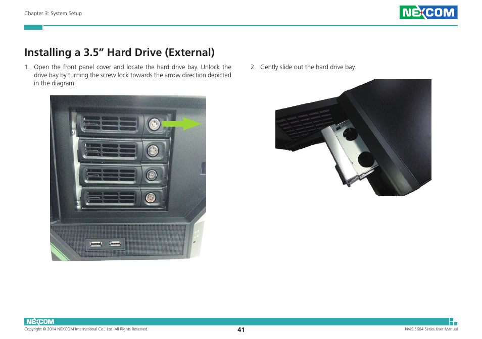 Installing a 3.5” hard drive (external) | NEXCOM NViS 5604-i5 User Manual | Page 55 / 73