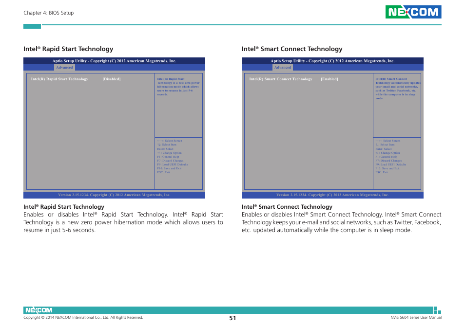 Intel, Rapid start technology intel, Smart connect technology | NEXCOM NViS 5604-i5 User Manual | Page 65 / 73