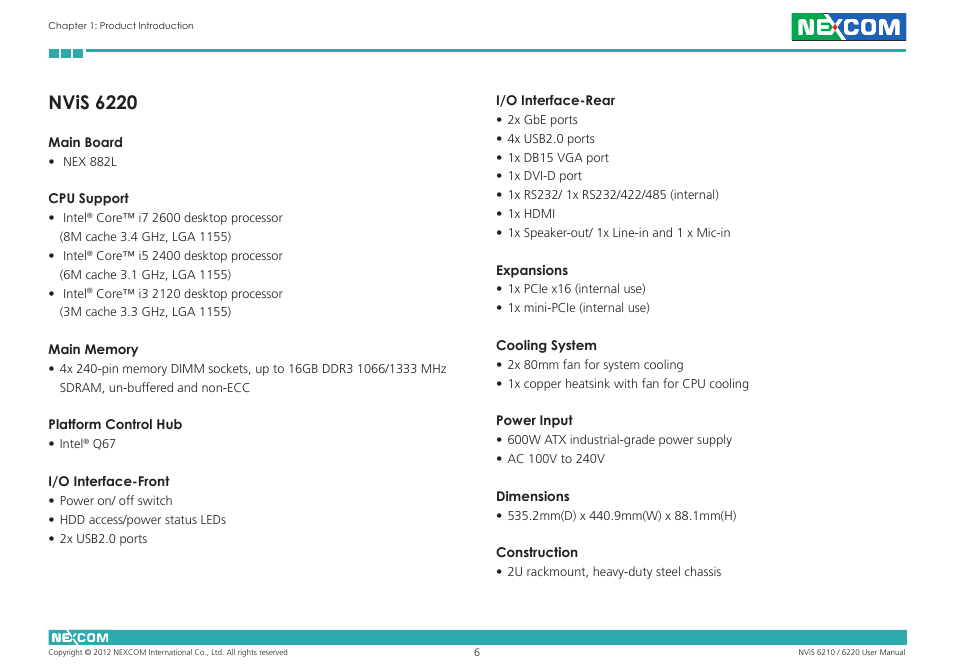 Nvis 6220 | NEXCOM NViS 6220 User Manual | Page 19 / 79