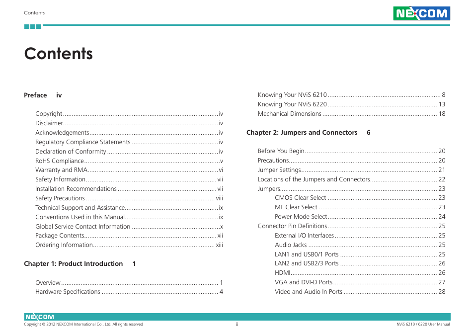 NEXCOM NViS 6220 User Manual | Page 2 / 79