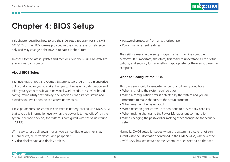 Chapter 4: bios setup | NEXCOM NViS 6220 User Manual | Page 60 / 79