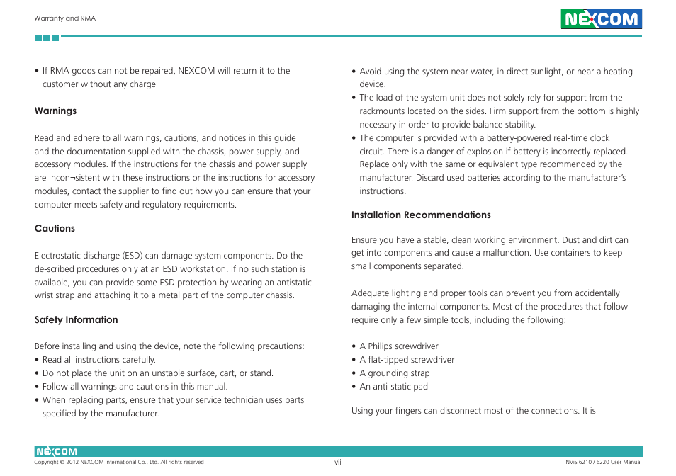 NEXCOM NViS 6220 User Manual | Page 7 / 79