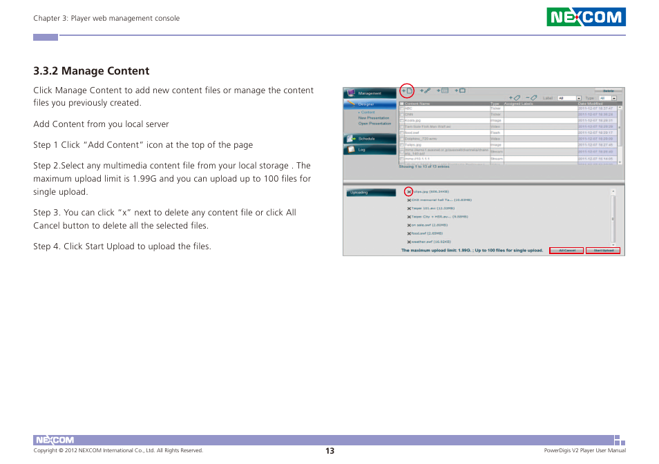 2 manage content | NEXCOM PDSP 0811 User Manual | Page 16 / 55