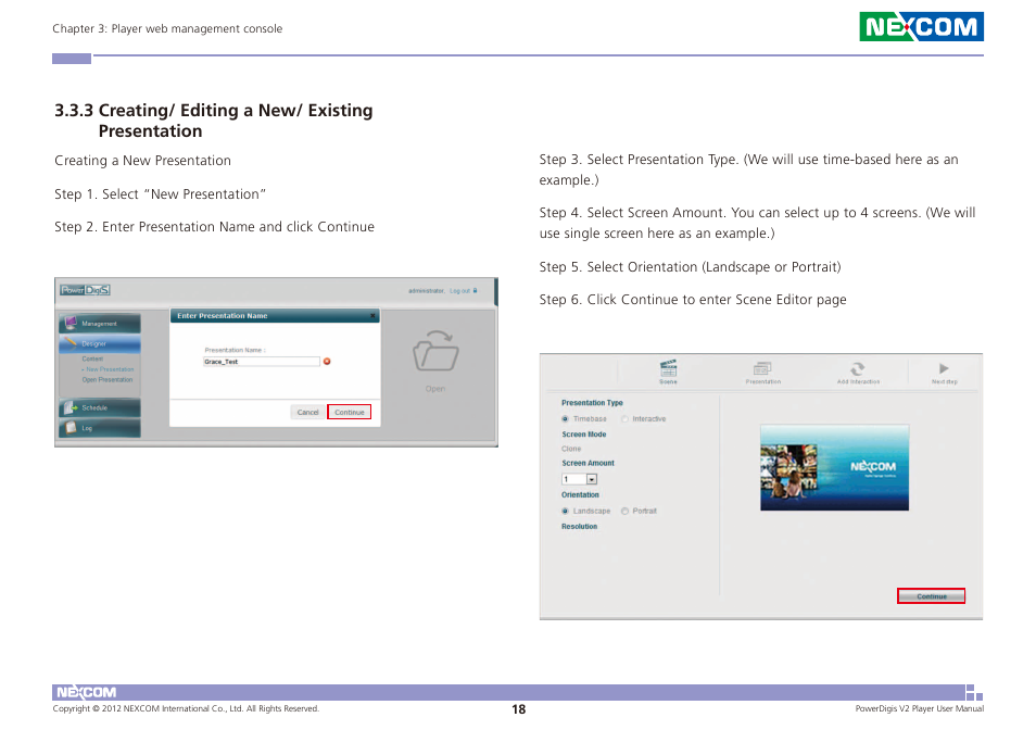 3 creating/ editing a new/ existing presentation | NEXCOM PDSP 0811 User Manual | Page 21 / 55