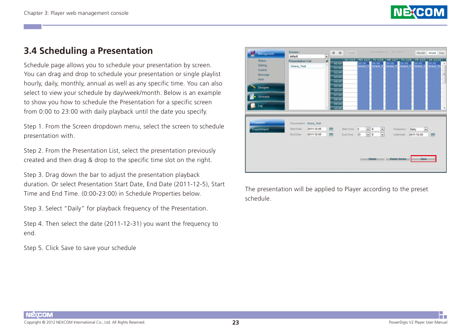 4 scheduling a presentation | NEXCOM PDSP 0811 User Manual | Page 26 / 55