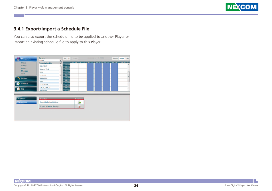 1 export/import a schedule file | NEXCOM PDSP 0811 User Manual | Page 27 / 55