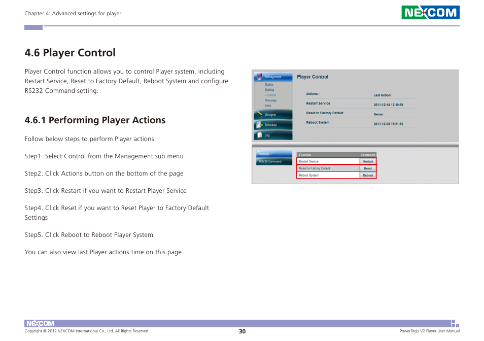 6 player control, 1 performing player actions | NEXCOM PDSP 0811 User Manual | Page 33 / 55