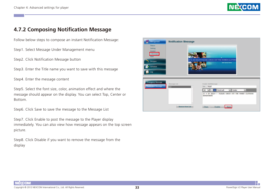 2 composing notification message | NEXCOM PDSP 0811 User Manual | Page 36 / 55