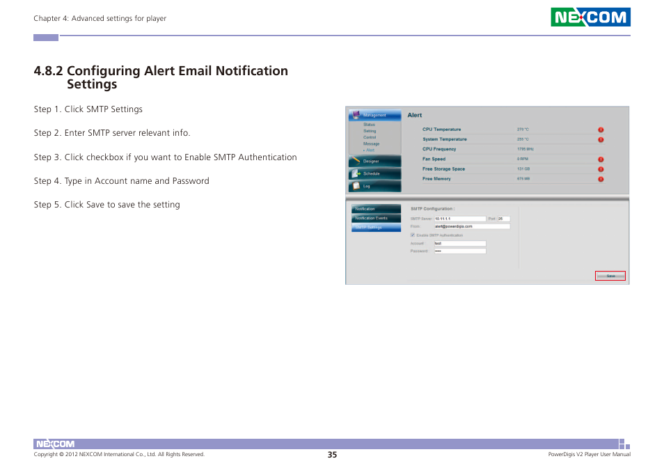 2 configuring alert email notification settings | NEXCOM PDSP 0811 User Manual | Page 38 / 55