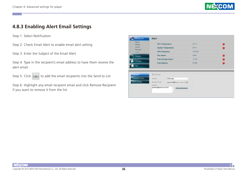 3 enabling alert email settings | NEXCOM PDSP 0811 User Manual | Page 39 / 55