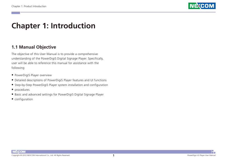 Chapter 1: introduction, 1 manual objective | NEXCOM PDSP 0811 User Manual | Page 4 / 55
