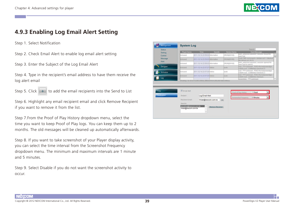 3 enabling log email alert setting | NEXCOM PDSP 0811 User Manual | Page 42 / 55