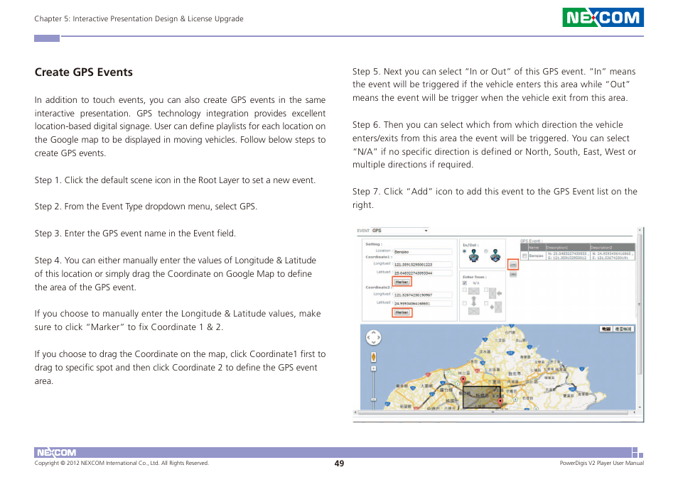 Create gps events | NEXCOM PDSP 0811 User Manual | Page 52 / 55
