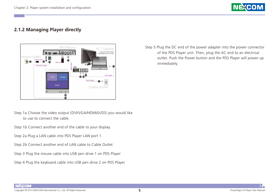 2 managing player directly | NEXCOM PDSP 0811 User Manual | Page 8 / 55