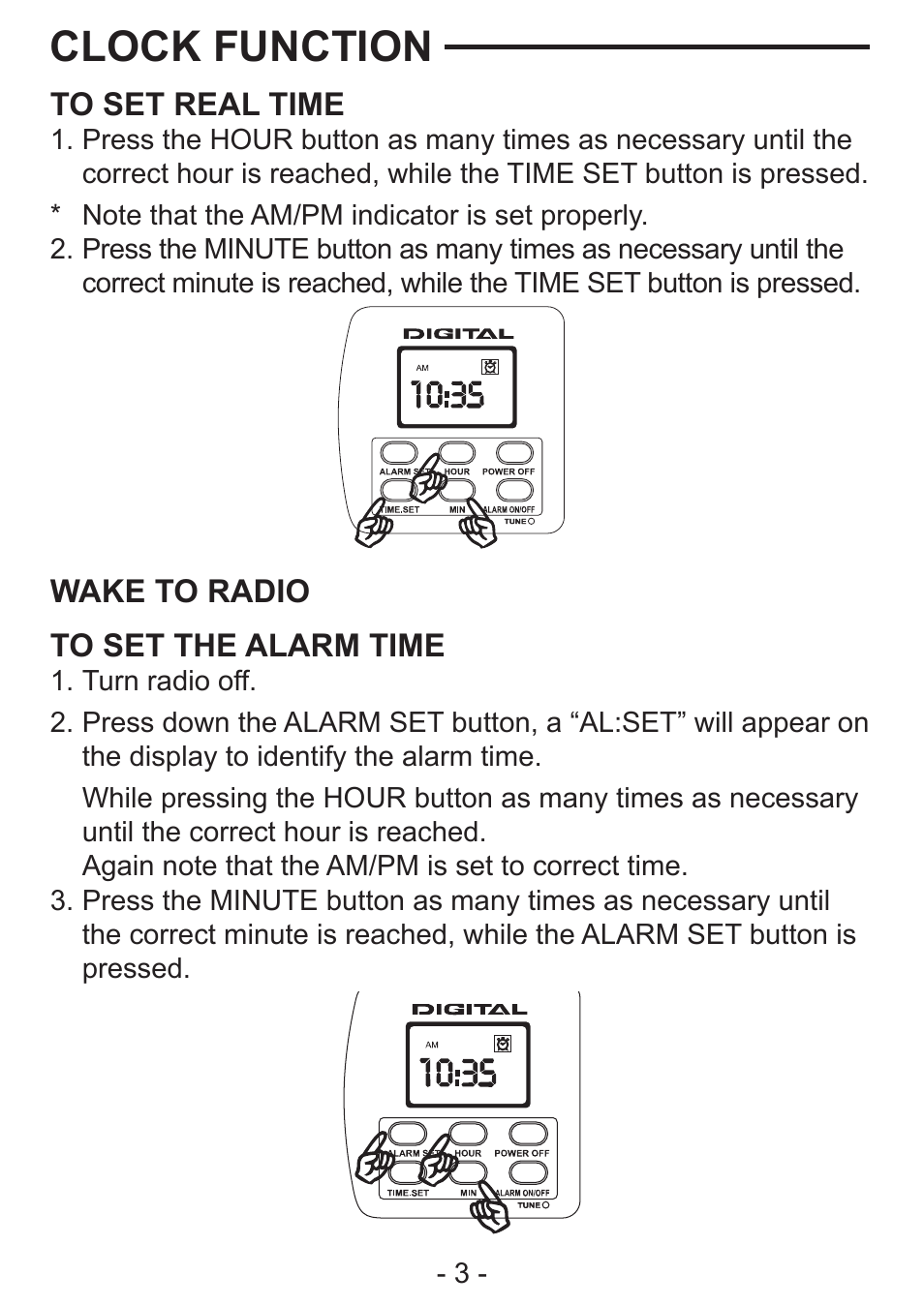 Clock function | COBY CX-CB91 User Manual | Page 3 / 6