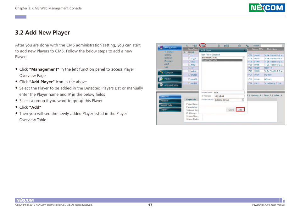 2 add new player | NEXCOM CMS 1100 User Manual | Page 16 / 56