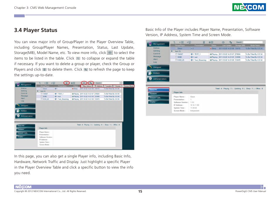 4 player status | NEXCOM CMS 1100 User Manual | Page 18 / 56