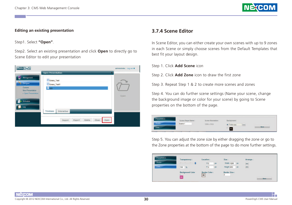 4 scene editor | NEXCOM CMS 1100 User Manual | Page 33 / 56